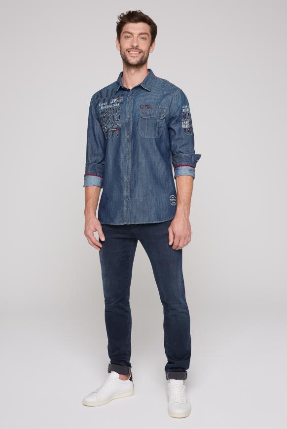 Jacquard-Hemd Indigo mit Artworks