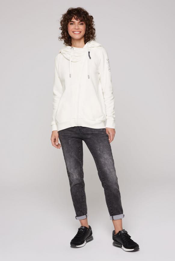 Kapuzensweatjacke mit diagonalem Reißverschluss