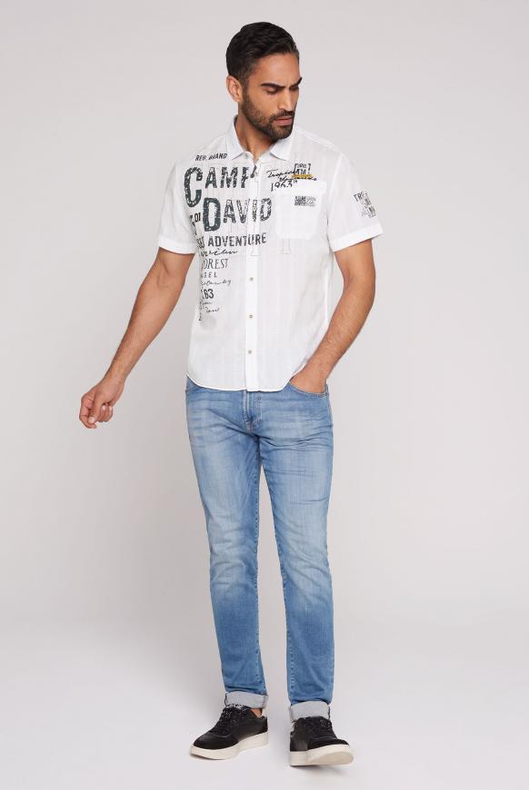Kurzarmhemd mit Used Print und Tasche