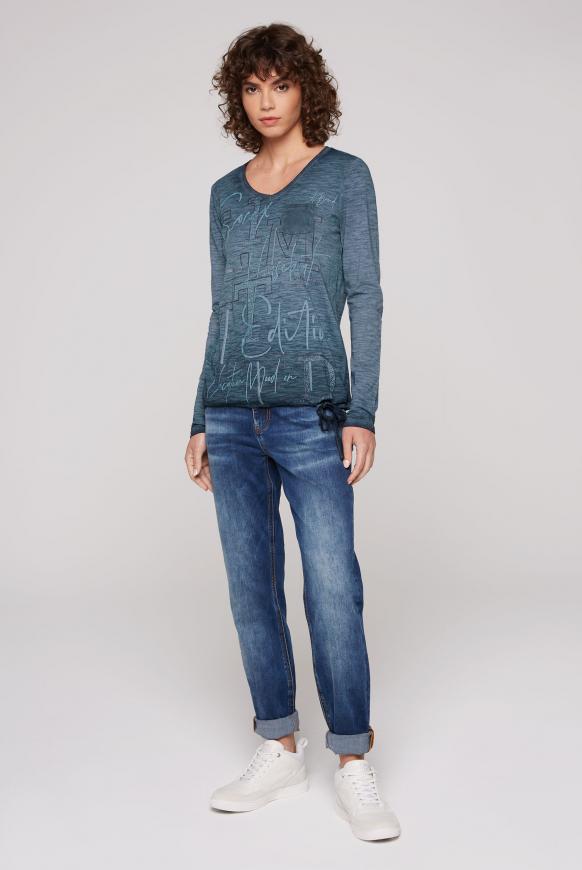 Langarmshirt mit Print und Tunnelzugsaum