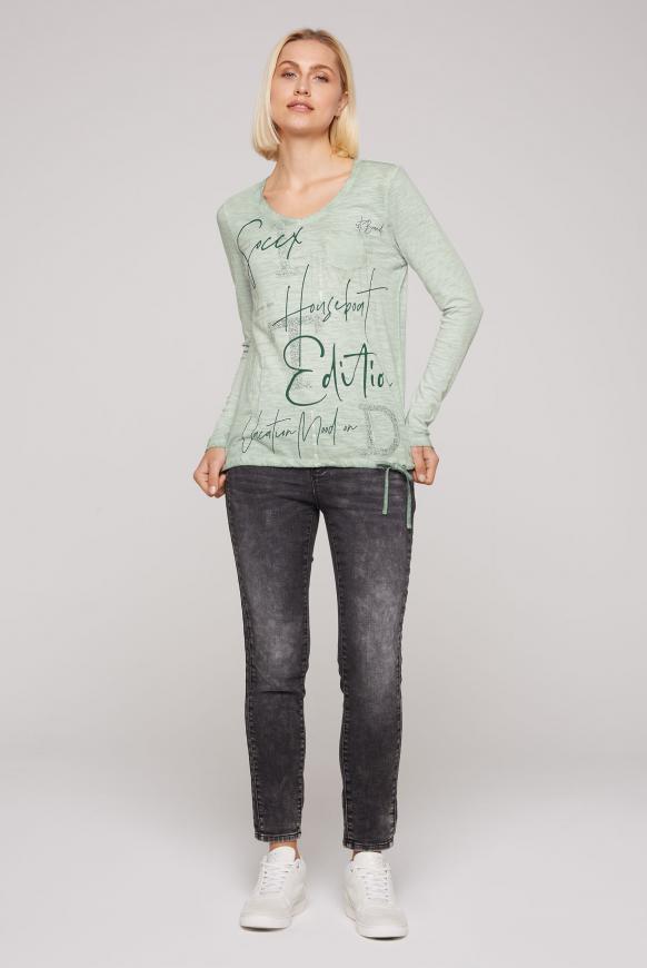 Langarmshirt mit Print und Tunnelzugsaum