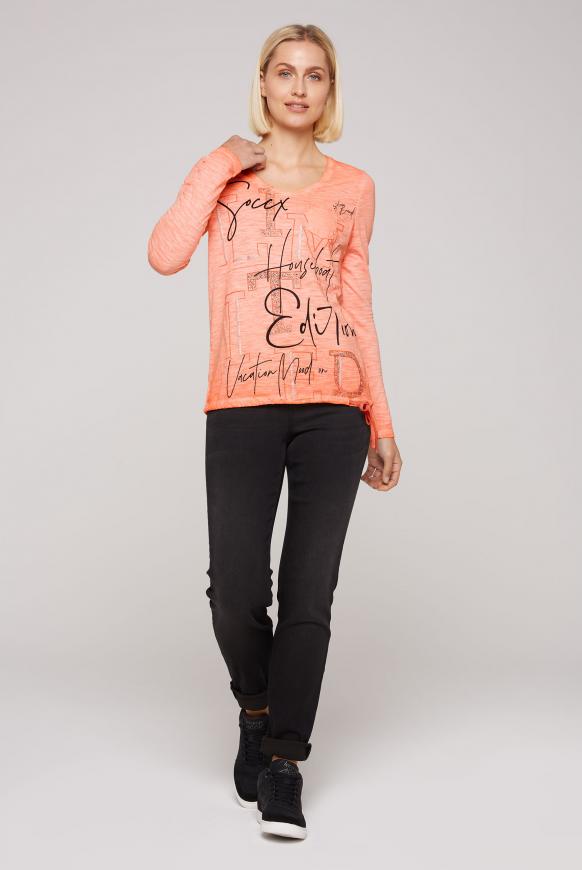 Langarmshirt mit Print und Tunnelzugsaum