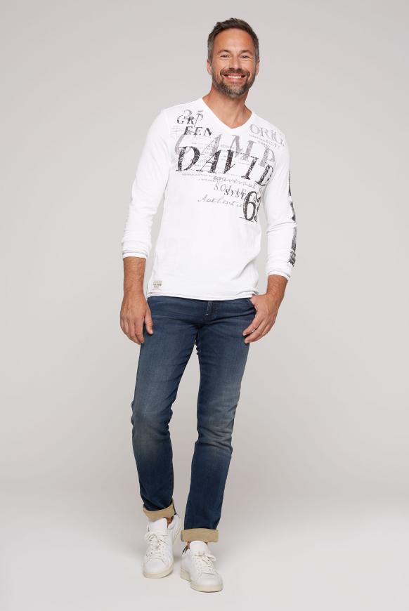 Langarmshirt mit V-Neck und Logo Prints