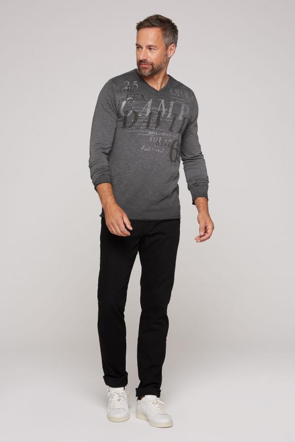 Langarmshirt mit V-Neck und Logo Prints