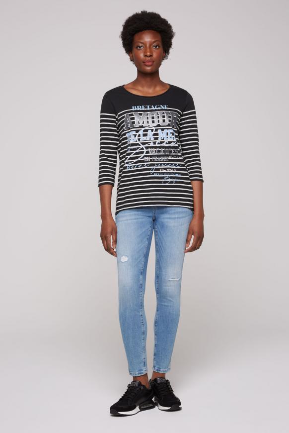 Leichtes Streifenshirt mit Glitter Print