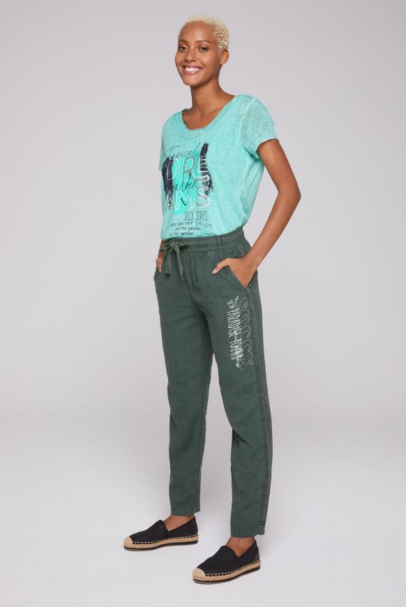 Leinenhose mit Seitentape und Label Print