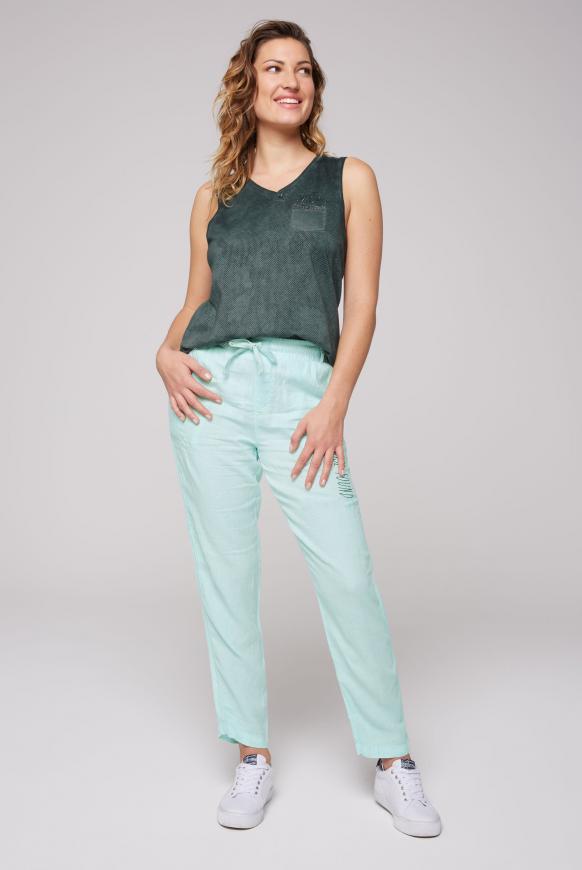 Leinenhose mit Seitentape und Label Print