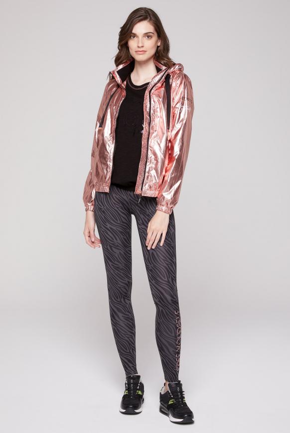 Metallic-Blouson mit Kapuze und Logo Prints