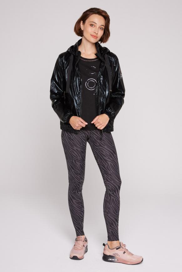 Metallic-Blouson mit Kapuze und Logo Prints