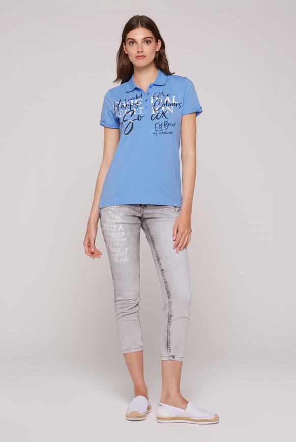 Poloshirt mit Print und Pailletten