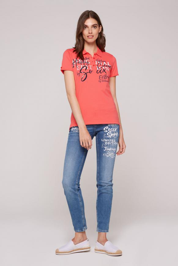 Poloshirt mit Print und Pailletten