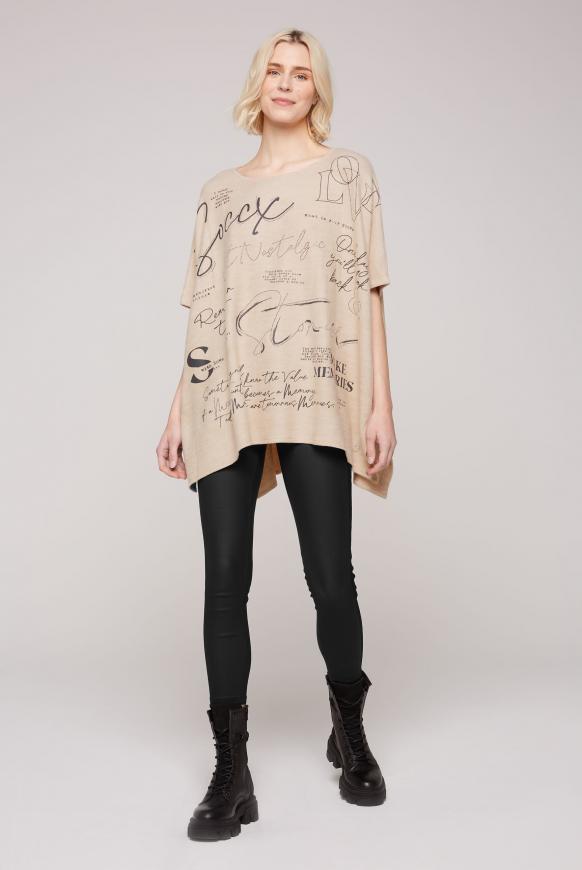 Poncho mit Wording Print und Glitzersteinen