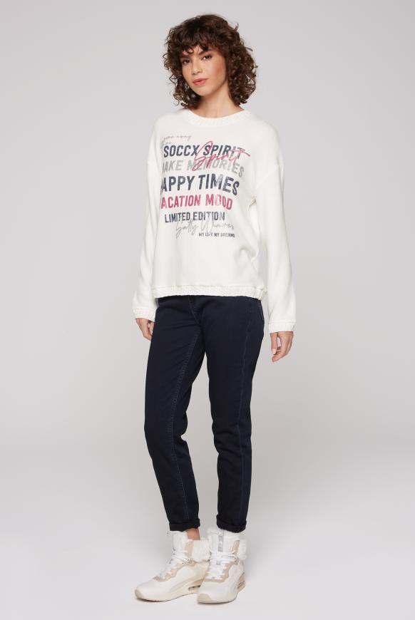Pullover im Materialmix mit Glitzer-Print