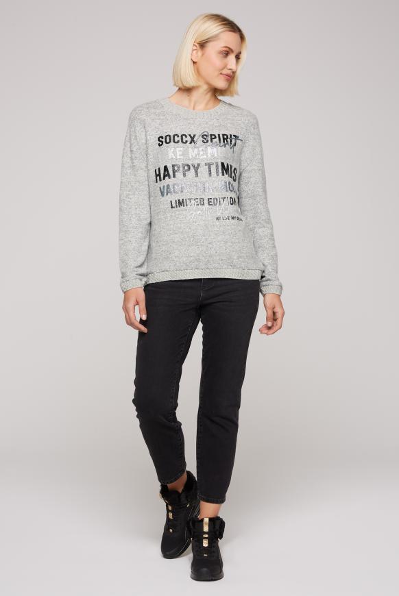 Pullover im Materialmix mit Glitzer-Print
