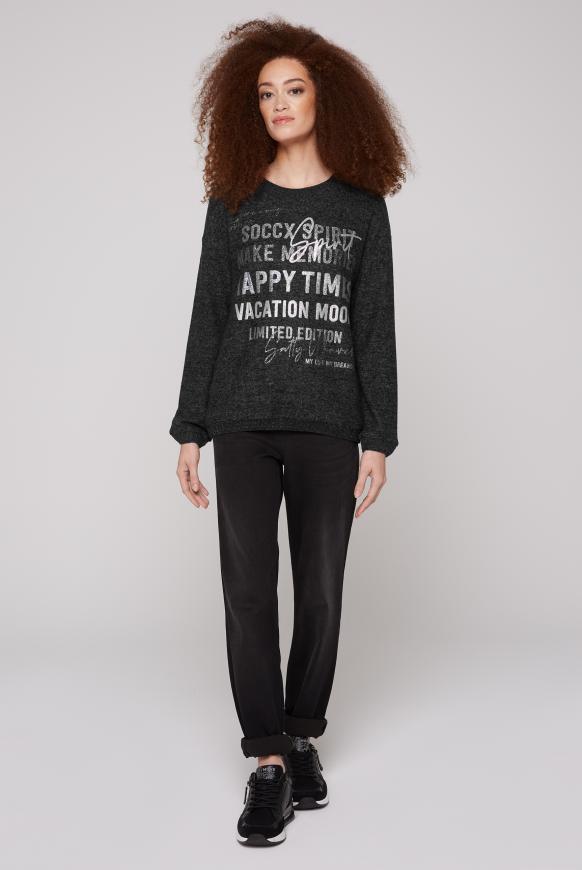Pullover im Materialmix mit Glitzer-Print