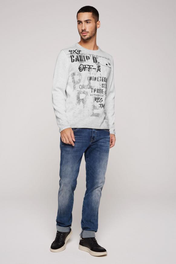 Pullover mit Used Look, Print und Tasche