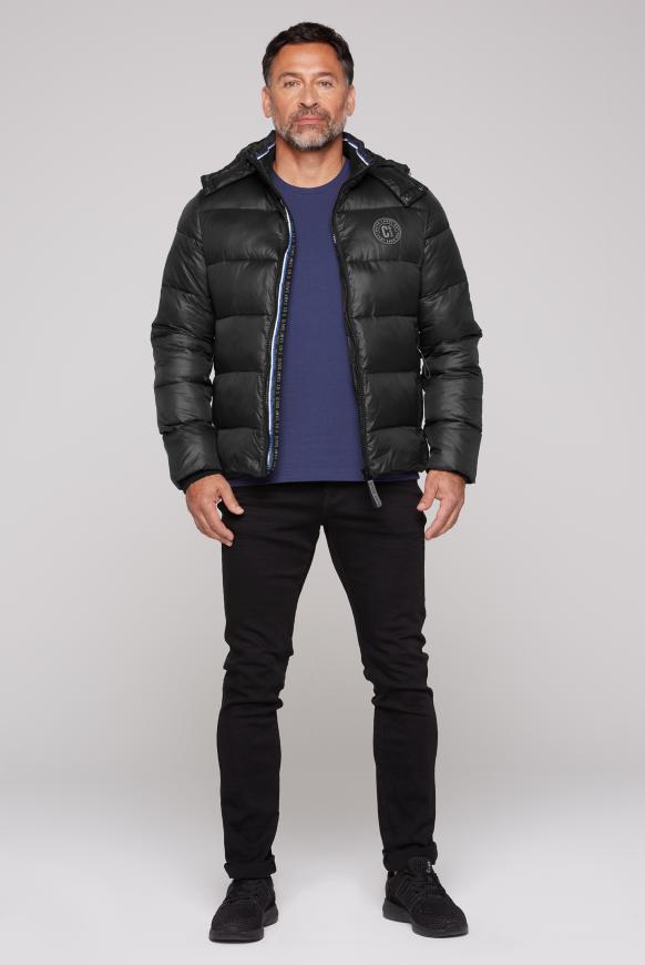 Steppjacke mit Kapuze und Label Print