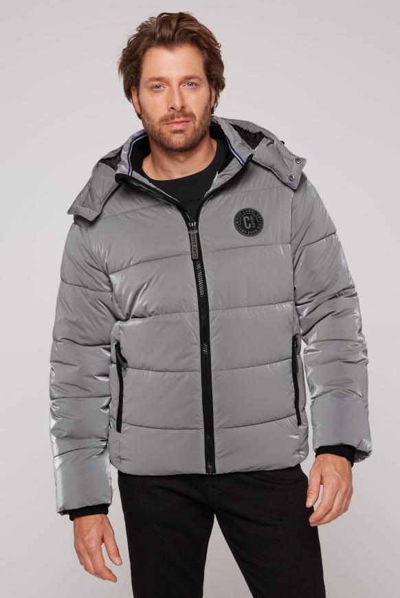 Steppjacke mit Metallic-Effekt und Kapuze