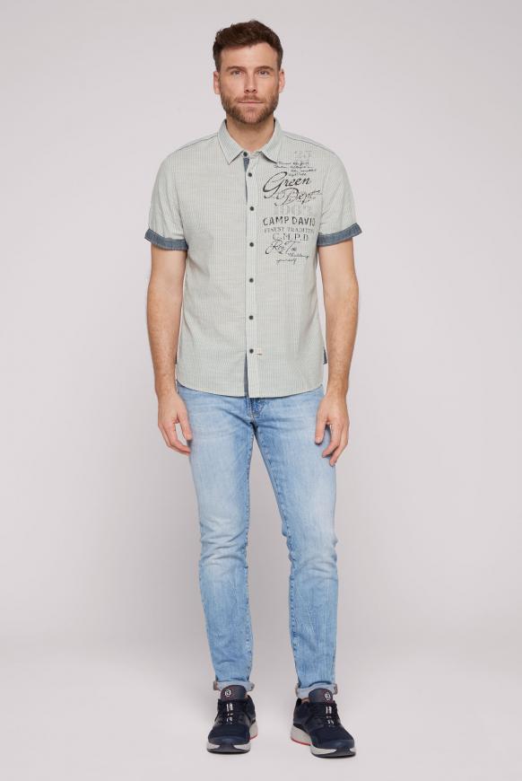 Streifenhemd mit Label Print und Stickereien