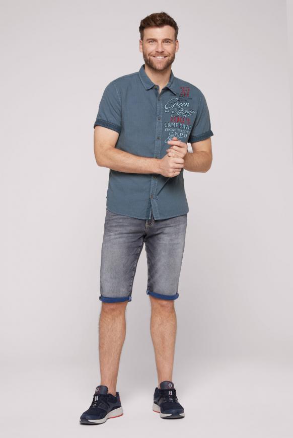 Streifenhemd mit Label Print und Stickereien