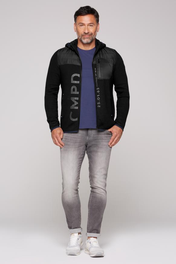 Strickjacke mit Kapuze im Materialmix