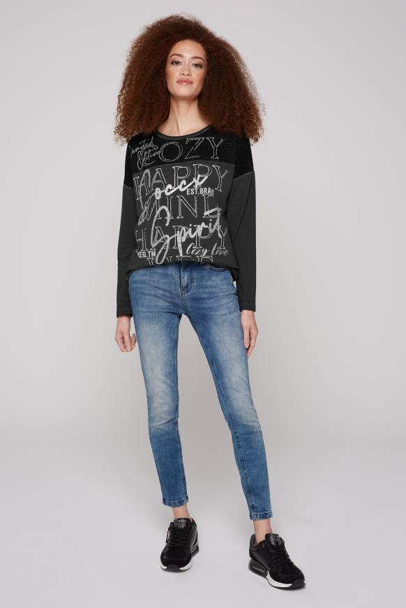 Sweatshirt mit Chenillestrick und Print