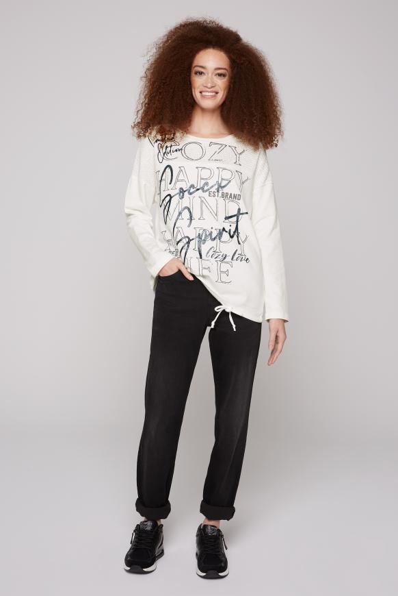 Sweatshirt mit Chenillestrick und Print