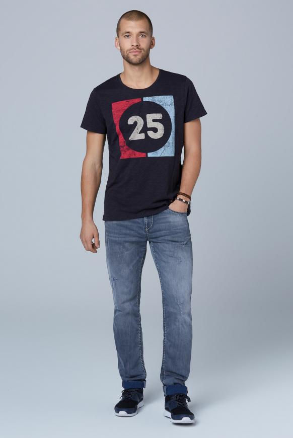 Camp David Soccx T Shirt Aus Flammgarn Mit Used Print Absolute Blue
