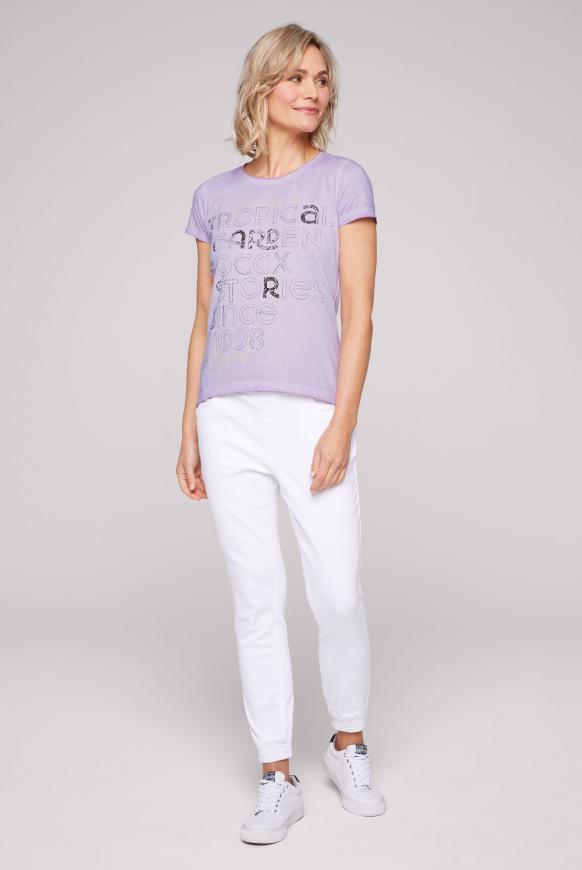 T-Shirt mit Print und Metallsteinchen