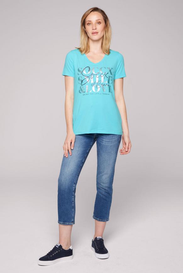 T-Shirt mit V-Ausschnitt und Artwork