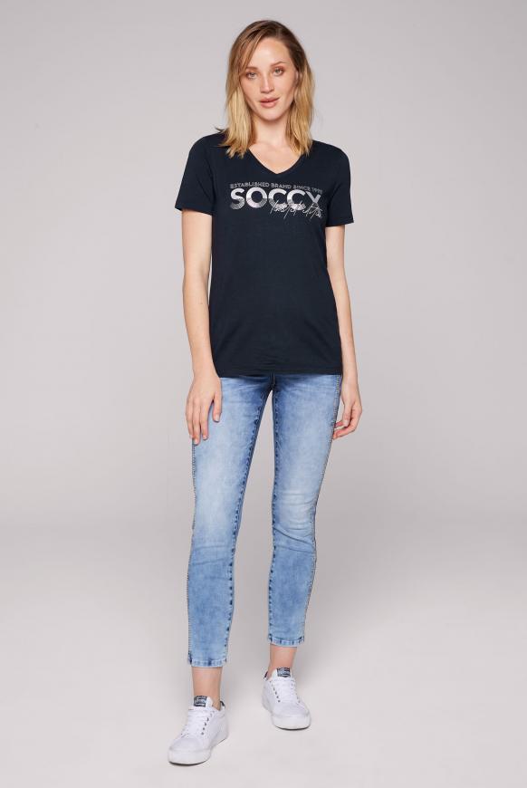T-Shirt mit V-Ausschnitt und Artwork