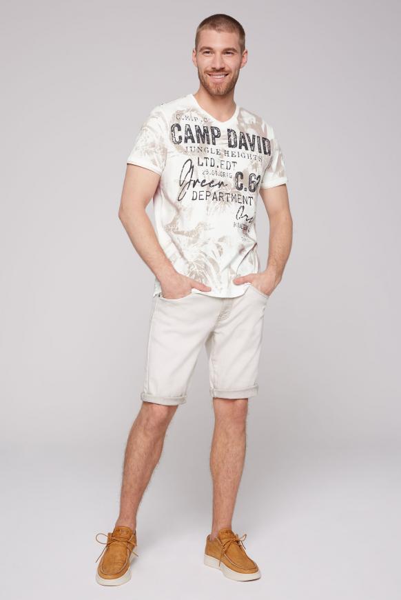 T-Shirt mit V-Neck und All Over Print