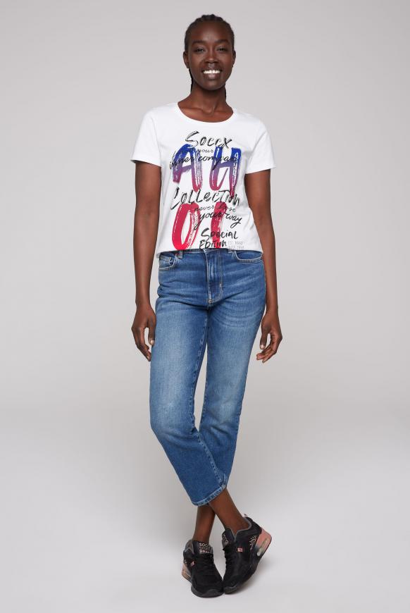 T-Shirt mit Wording und Pailletten-Print