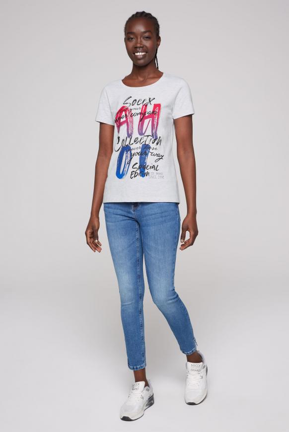 T-Shirt mit Wording und Pailletten-Print