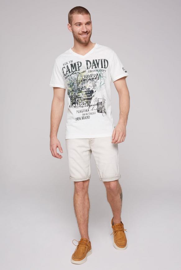 V-Shirt mit Prints und Stickereien