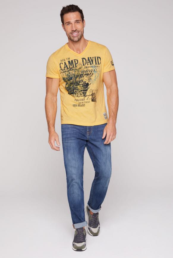 V-Shirt mit Prints und Stickereien