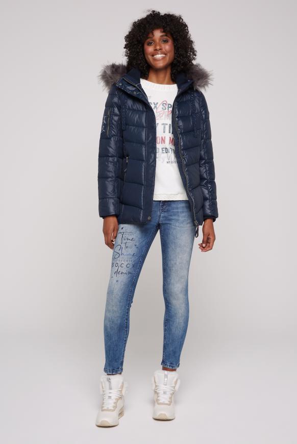 Winterjacke mit Kunstfellkragen und Logo-Tapes