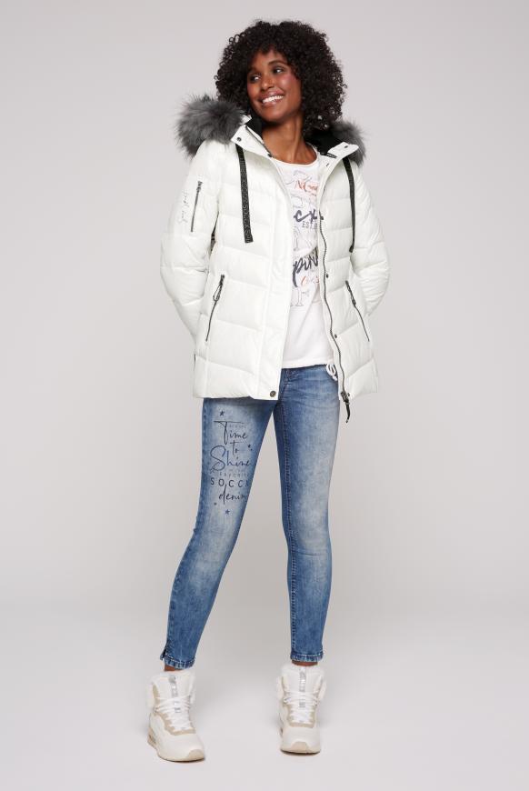 Winterjacke mit Kunstfellkragen und Logo-Tapes