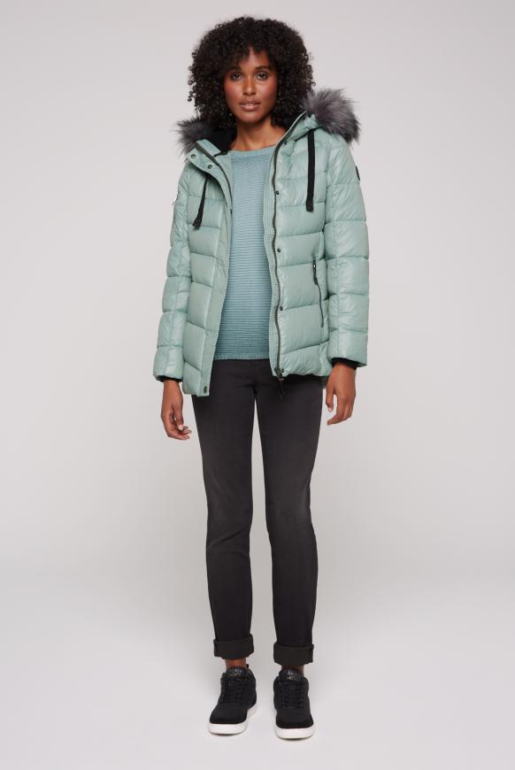 Winterjacke mit Kunstfellkragen und Logo-Tapes