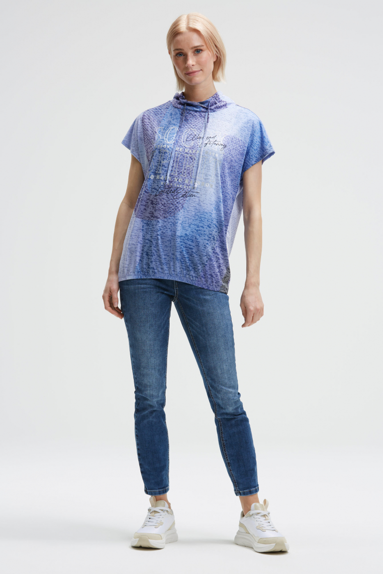 Ärmelloses Ausbrenner-Shirt mit Kragen und All Over Print