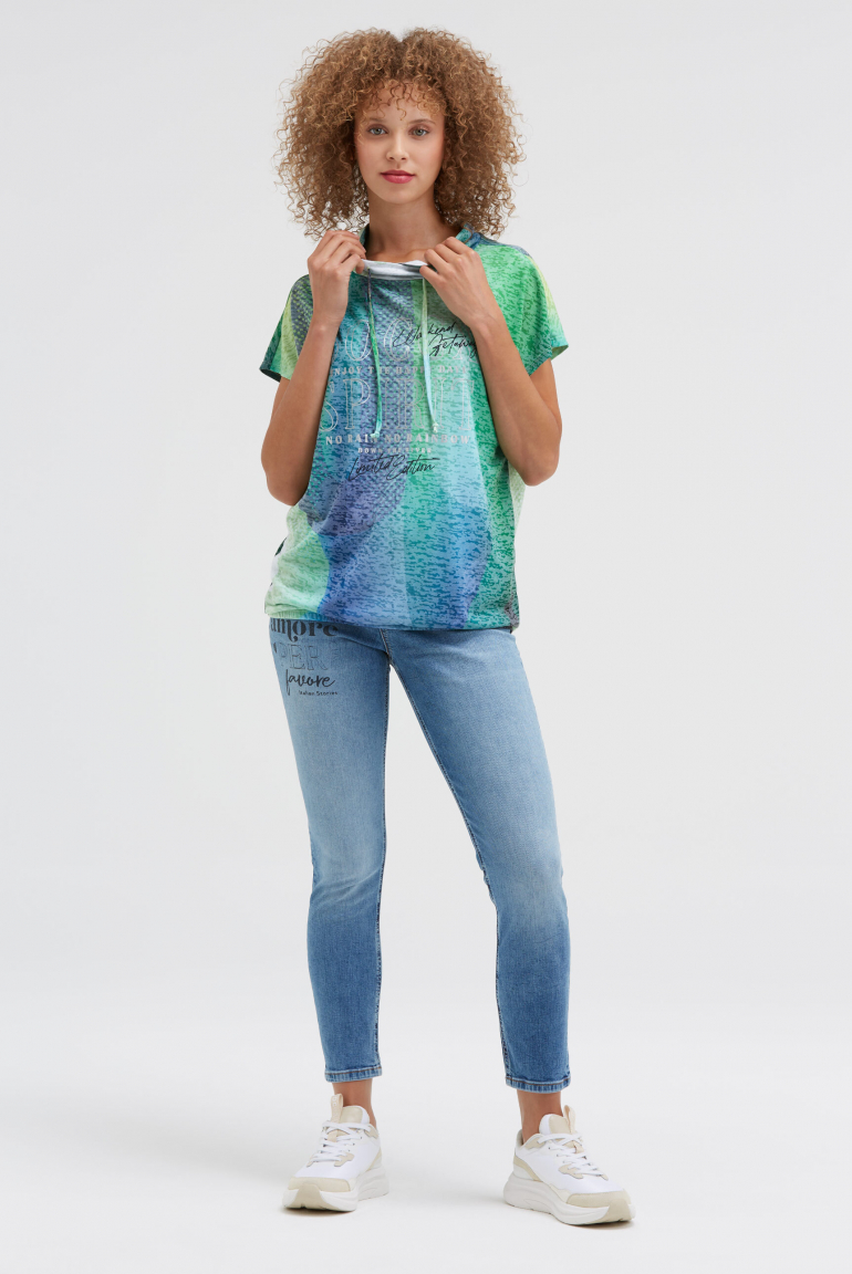 Ärmelloses Ausbrenner-Shirt mit Kragen und All Over Print