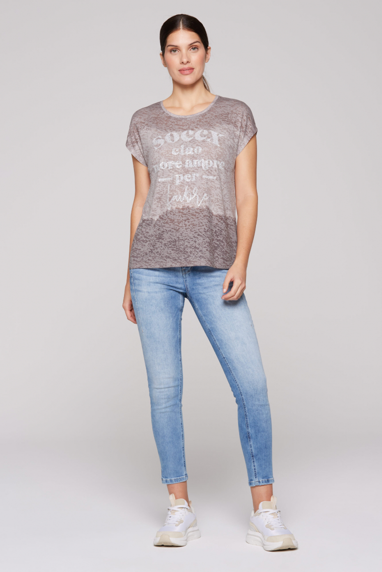 Ausbrenner-Shirt mit All Over Print und Pailletten