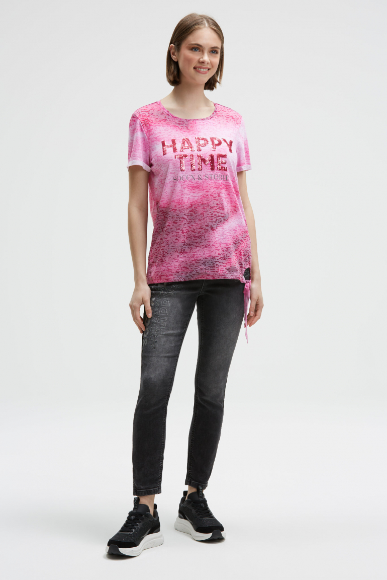 Ausbrenner-Shirt mit Pailletten-Wording