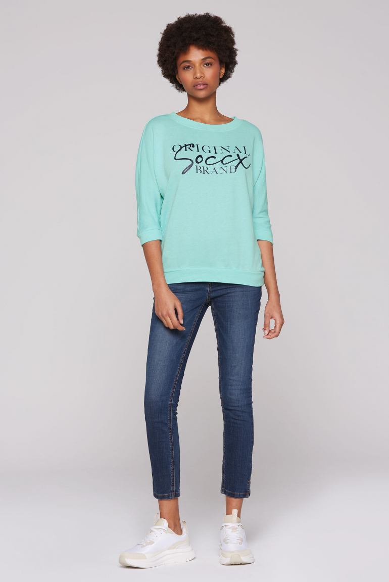 Basic Sweatshirt mit verkürzten Fledermausärmeln