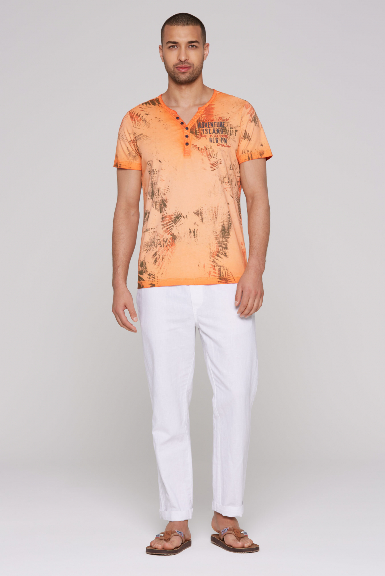 Henley-Shirt mit All Over Print und Stickereien