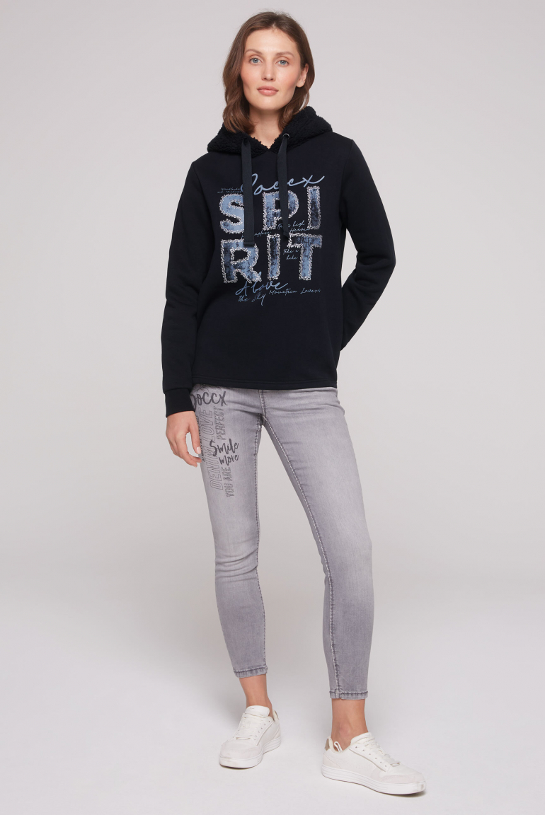 Hoodie mit Kapuze im Sherpa-Look und Artwork