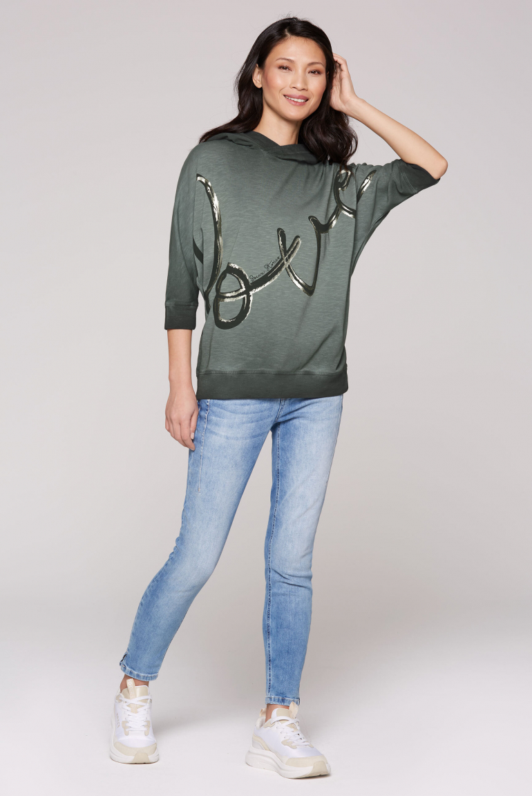 Hoodie mit kurzen Fledermausärmeln und Folienprint