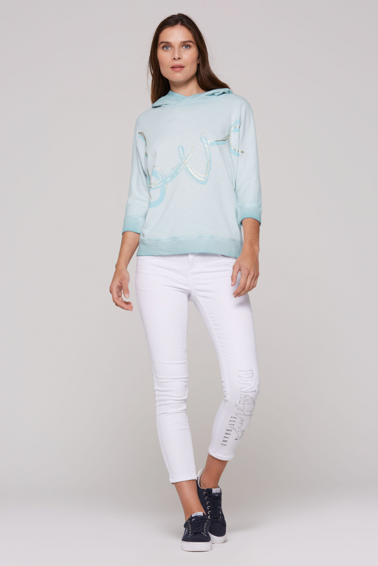 Hoodie mit kurzen Fledermausärmeln und Folienprint