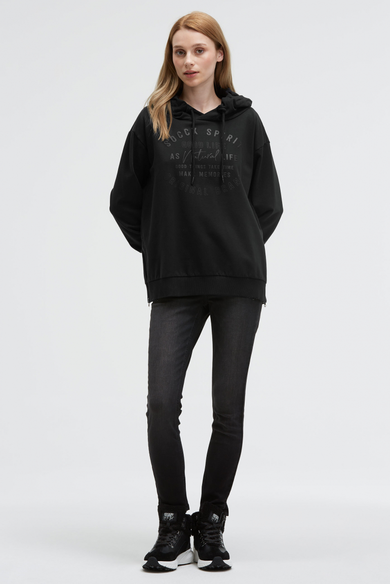 Hoodie mit tonigem Print und Zippern