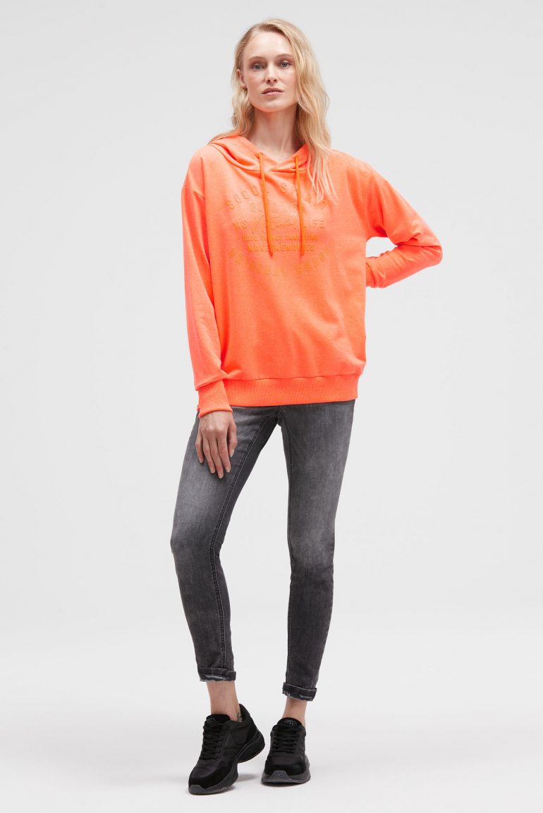 Hoodie mit tonigem Print und Zippern